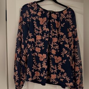Sundance Navy blue blouse with Pink embroidery. Size M. NWOT